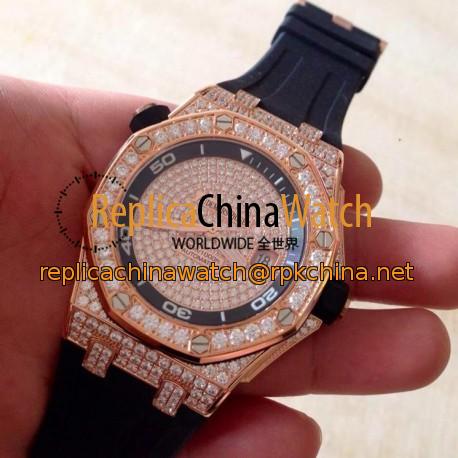 Replica Audemars Piguet Royal Oak Offshore Diver 15709 Rose Gold & Diamonds Rose Gold & Diamonds Dial Swiss 2824