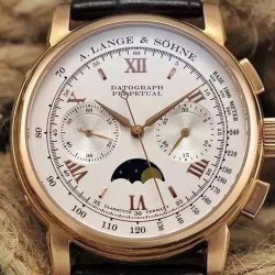 Replica A. Lange & Sohne Lemania Moonphase Chronograph Rose Gold White Dial Swiss Lemania