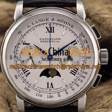 Replica A. Lange & Sohne Lemania Moonphase Chronograph Stainless Steel White Dial Swiss Lemania