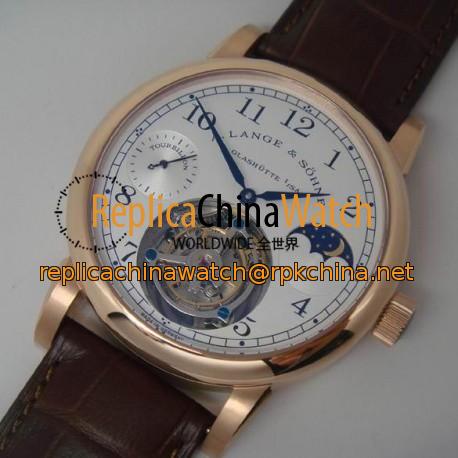 Replica A. Lange & Sohne Pour Le Merite Tourbillon Moonphase Rose Gold White Dial Swiss Tourbillon