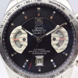 Replica Tag Heuer Grand Carrera Calibre 17 Stainless Steel Black Dial Swiss Calibre 17 RUN 3@SEC