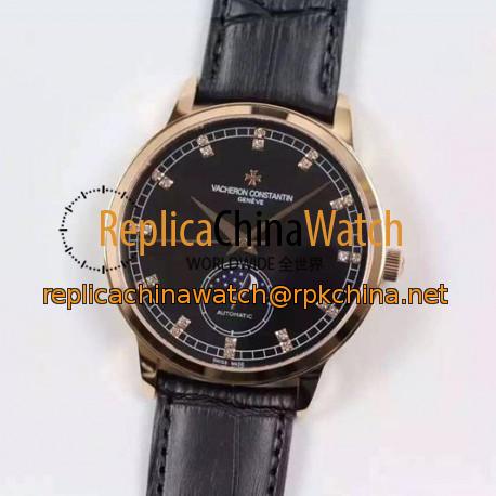 Replica Vacheron Constantin Patrimony 81180 Rose Gold Diamonds & Black Dial Swiss 2450SC