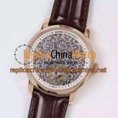 Replica Vacheron Constantin Patrimony Tourbillon Rose Gold White Dial Swiss Tourbillon