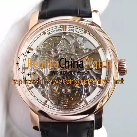 Replica Vacheron Constantin Patrimony Tourbillon Rose Gold Skeleton & White Dial Swiss Tourbillon