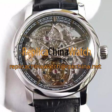 Replica Vacheron Constantin Patrimony Tourbillon Stainless Steel Skeleton & Black Dial Swiss Tourbillon