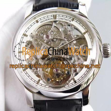 Replica Vacheron Constantin Patrimony Tourbillon Stainless Steel Skeleton & White Dial Swiss Tourbillon