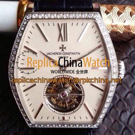 Replica Vacheron Constantin Malte Tourbillon Stainless Steel & Diamonds Cream Dial Swiss Tourbillon