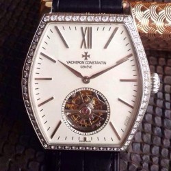 Replica Vacheron Constantin Malte Tourbillon Stainless Steel & Diamonds White Dial Swiss Tourbillon