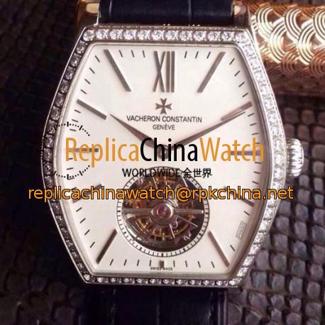 Replica Vacheron Constantin Malte Tourbillon Stainless Steel & Diamonds White Dial Swiss Tourbillon