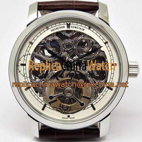 Replica Vacheron Constantin Patrimony Tourbillon Stainless Steel Skeleton & White Dial Swiss Tourbillon