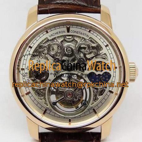 Replica Vacheron Constantin Patrimony Tourbillon Rose Gold Skeleton & White Dial Swiss Tourbillon