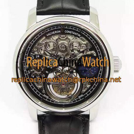 Replica Vacheron Constantin Patrimony Tourbillon Stainless Steel Skeleton & Black Dial Swiss Tourbillon