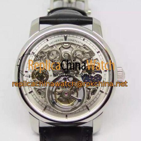 Replica Vacheron Constantin Patrimony Tourbillon Stainless Steel Skeleton & White Dial Swiss Tourbillon