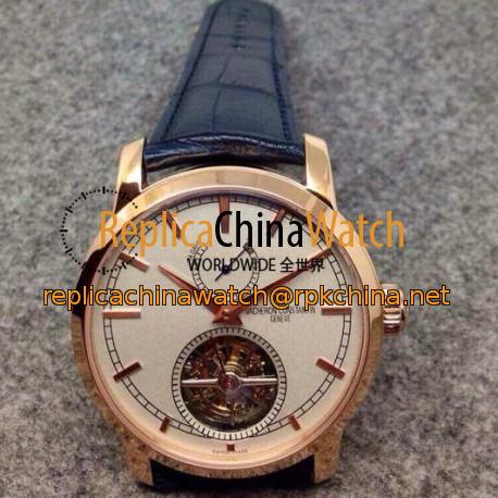 Replica Vacheron Constantin Patrimony Tourbillon Rose Gold White Dial Swiss Tourbillon