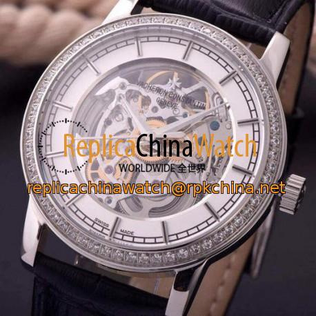 Replica Vacheron Constantin Patrimony Stainless Steel & Diamonds Skeleton & White Dial Swiss 2824