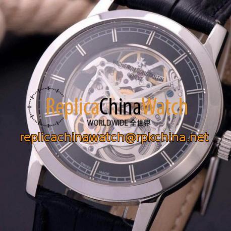 Replica Vacheron Constantin Patrimony Stainless Steel Skeleton & Black Dial Swiss 2824