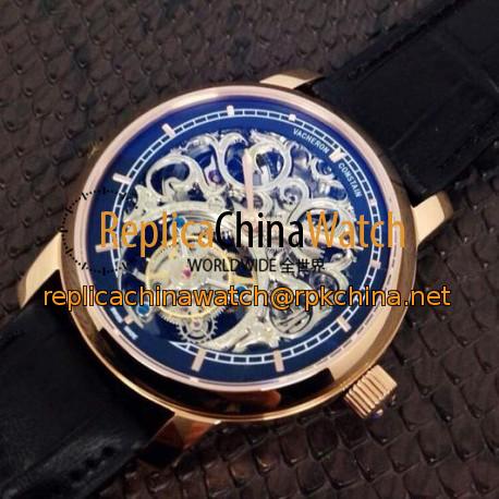 Replica Vacheron Constantin Patrimony Tourbillon Rose Gold Skeleton & Black Dial Swiss Tourbillon