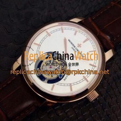 Replica Vacheron Constantin Patrimony Tourbillon Rose Gold White Dial Swiss Tourbillon