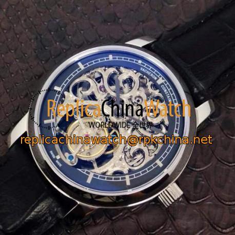 Replica Vacheron Constantin Patrimony Tourbillon Stainless Steel Skeleton & Black Dial Swiss Tourbillon