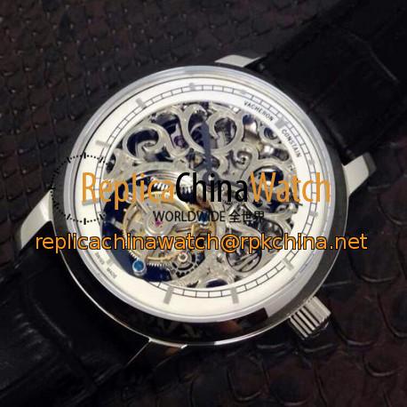 Replica Vacheron Constantin Patrimony Tourbillon Stainless Steel Skeleton & White Dial Swiss Tourbillon