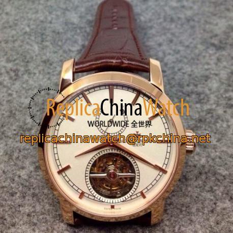 Replica Vacheron Constantin Patrimony Tourbillon Rose Gold White Dial Swiss Tourbillon