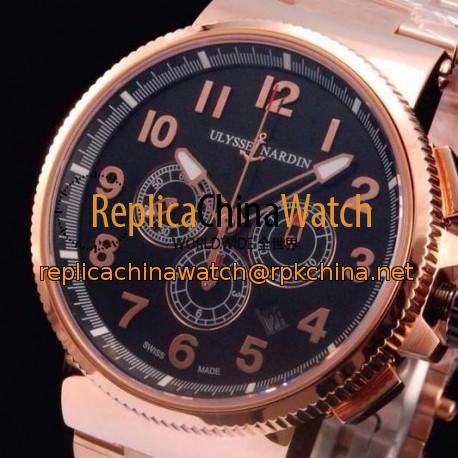 Replica Ulysse Nardin Marine Chronograph Rose Gold Arabian Numbers Black Dial Swiss 7750