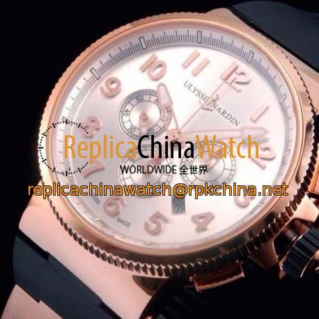 Replica Ulysse Nardin Marine Chronograph Rose Gold Arabian Numbers Silver Dial Swiss 7750