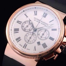 Replica Ulysse Nardin Marine Chronograph Rose Gold Roman Numbers White Dial Swiss 7750