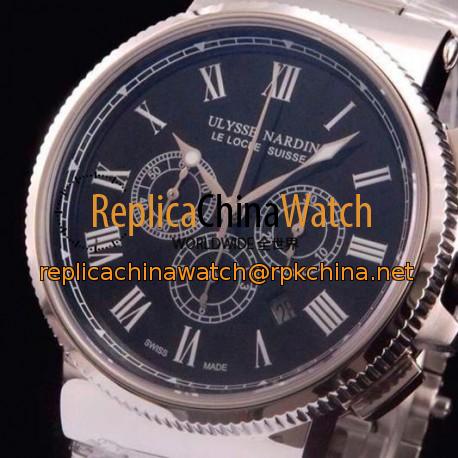 Replica Ulysse Nardin Marine Chronograph Stainless Steel Roman Numbers Black Dial Swiss 7750