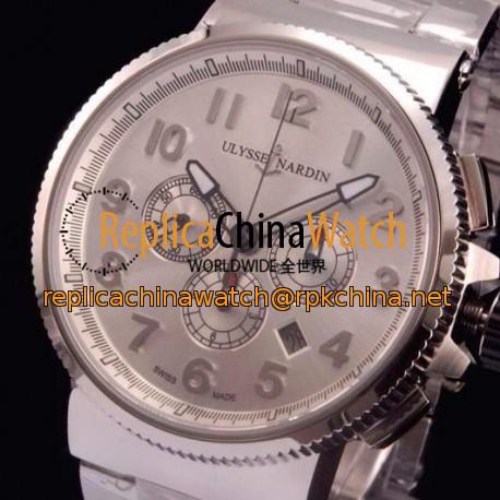 Replica Ulysse Nardin Marine Chronograph Stainless Steel Arabian Numbers White Dial Swiss 7750