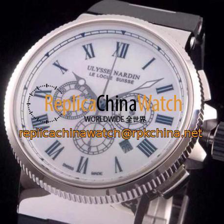 Replica Ulysse Nardin Marine Chronograph Stainless Steel Roman Numbers White Dial Swiss 7750