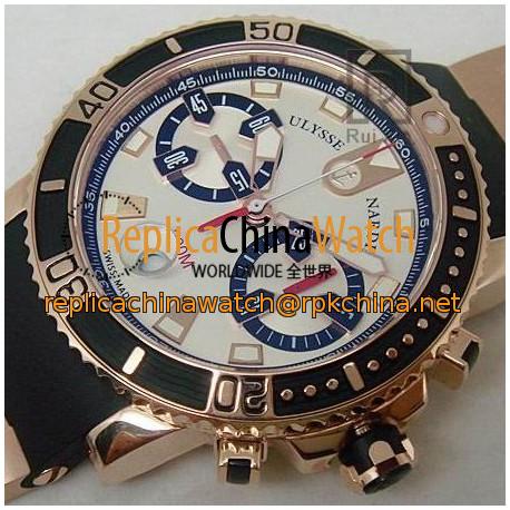 Replica Ulysse Nardin Maxi Marine Diver Chronograph Rose Gold White Dial Swiss 7750