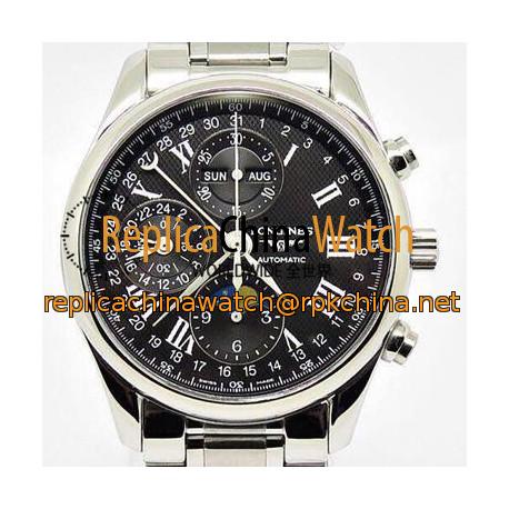 Replica Longines Conquest Classic Chronograph Moonphase Stainless Steel Black Dial Swiss 7751