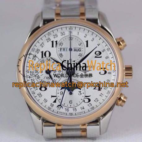 Replica Longines Conquest Classic Chronograph Moonphase Stainless Steel & Rose Gold White Dial Swiss 7751