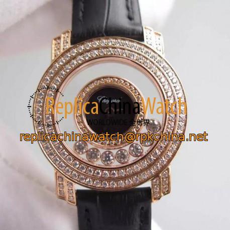 Replica Chopard Happy Diamonds Ladies Rose Gold Black Dial Swiss Quartz