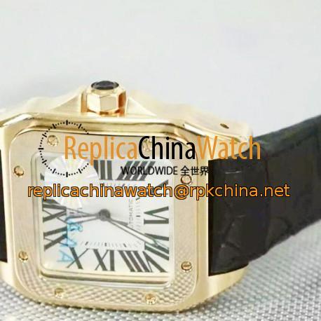 Replica Cartier Santos 100 Rose Gold White Dial Swiss 2836-2