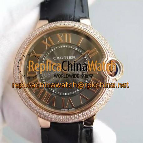 Replica Cartier Ballon Bleu Rose Gold & Diamonds Brown Dial Swiss 2836-2