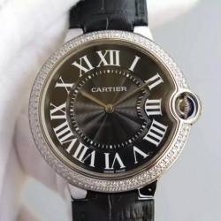 Replica Cartier Ballon Bleu Stainless Steel & Diamonds Black Dial Swiss 2836-2