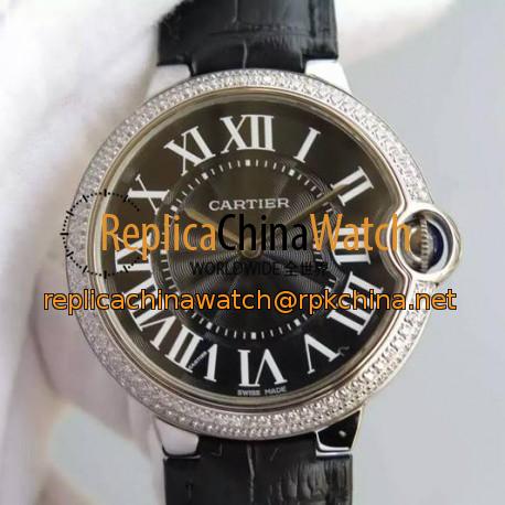 Replica Cartier Ballon Bleu Stainless Steel & Diamonds Black Dial Swiss 2836-2