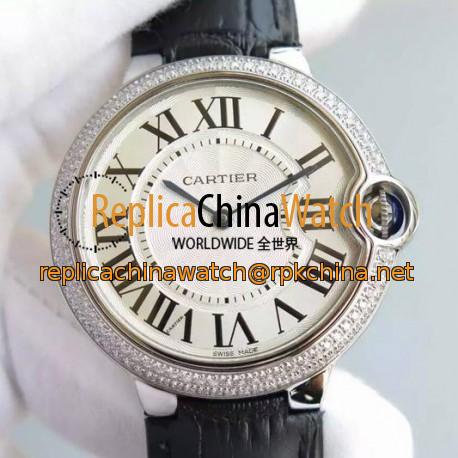 Replica Cartier Ballon Bleu Stainless Steel & Diamonds White Dial Swiss 2836-2