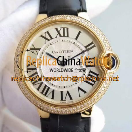 Replica Cartier Ballon Bleu Yellow Gold & Diamonds White Dial Swiss 2836-2