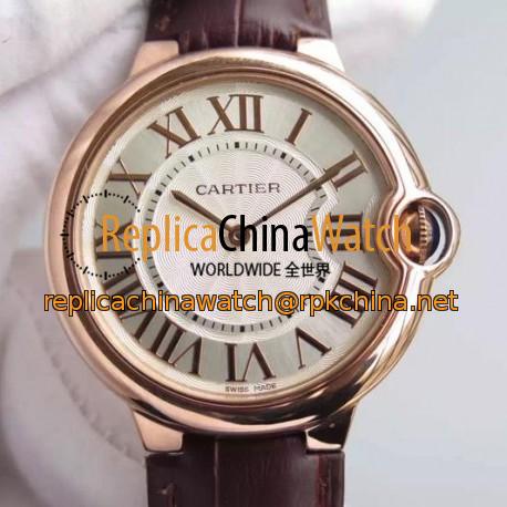 Replica Cartier Ballon Bleu Rose Gold Gold Markers & White Dial Swiss 2836-2