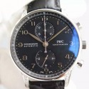 Replica IWC Portuguese Chronograph Stainless Steel & Diamonds Black Dial Swiss 7750