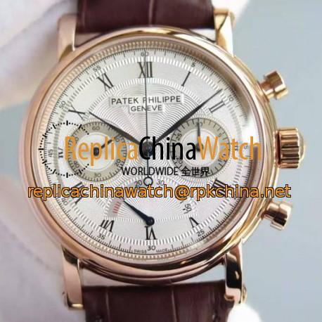 Replica Patek Philippe Calatrava Chronograph Power Reserve Rose Gold White Dial Swiss Lemania