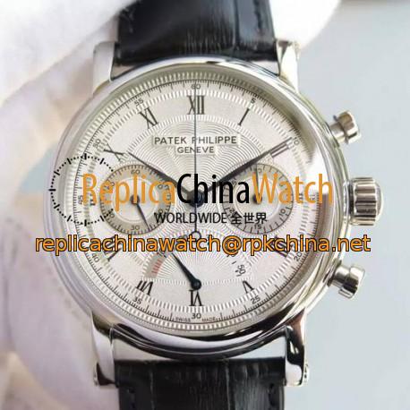 Replica Patek Philippe Calatrava Chronograph Power Reserve Stainless Steel White Dial Swiss Lemania