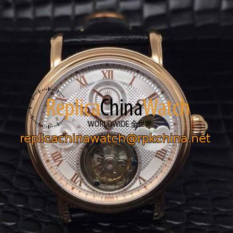 Replica Patek Philippe Tourbillon Moonphase 24H Power Reserve Rose Gold White Dial Swiss Tourbillon