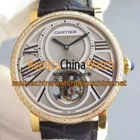 Replica Cartier Rotonde Tourbillon Yellow Gold & Diamonds White Dial Swiss Tourbillon