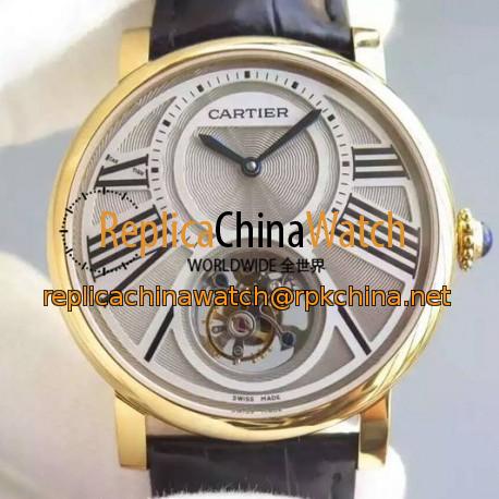 Replica Cartier Rotonde Tourbillon Yellow Gold White Dial Swiss Tourbillon