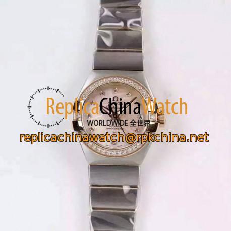 Replica Omega Constellation Double Eagle Lady 27MM Stainless Steel & Rose Gold Pink Dial Swiss 8520