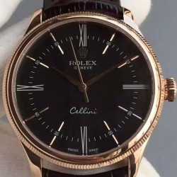 Replica Rolex Cellini Time 50505 Rose Gold Black Dial Swiss 2824-2